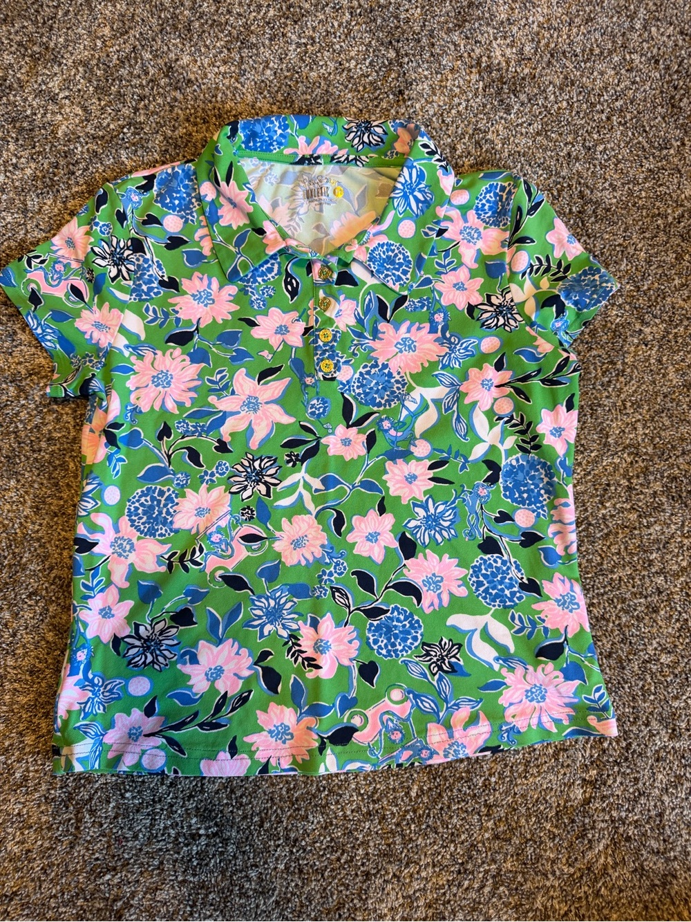 Lilly Pulitzer Green Polo with Pink & Blue Floral Print